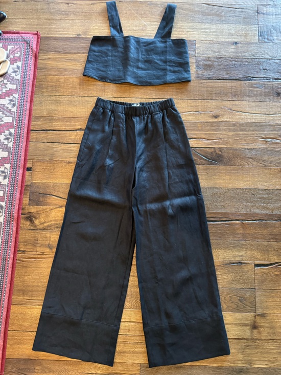 Reformation Pants - Reformation Linen Set Black Elastic-Waist Linen Fernando Pant and Crop top